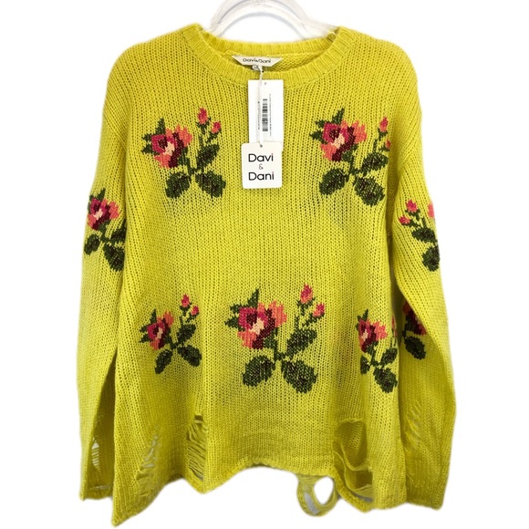 Davi&Dani Floral Knit Distressed Sweater - Picture 1 of 5